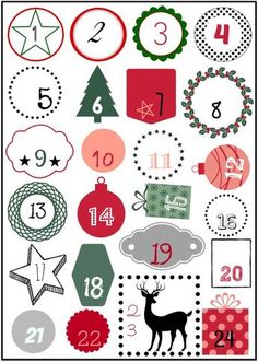 a christmas themed calendar with numbers and symbols