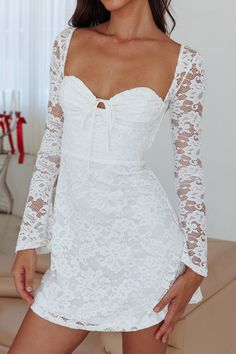 Shop the Like An Angel Long Sleeve Lace Dress White | Selfie Leslie White Lace Long Sleeve Dress, Long Sleeve Lace Mini Dress, Lace Dress White, White Mules, Sleeve Lace Dress, White Lace Mini Dress, Selfie Leslie, Pretty Wedding Dresses, Lace Dress With Sleeves