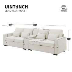 an image of a couch with measurements for it