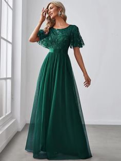 Mesh Prom Dress, Dark Green Bridesmaid Dress, Dark Green Dress, Elegant Bridesmaid Dresses, Ever Pretty, Prom Dresses Modest, Bodice Dress, Maxi Dress Prom