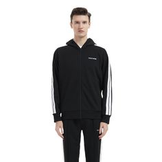 Machine Parson Track Jacket Long sleeve track jacket in black "Machine" logo at front Rib knit cuffs, collar and hem YKK Full zip YKK Two zip pocket White stripe at sleeve Fabric 100% perfomance polyester