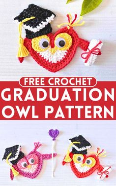 crocheted graduation owl pattern with the words free crochet graduation owl pattern