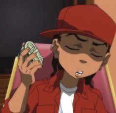 a person in a red hat holding money