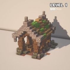 an image of a small house made out of wood and stone with the text level 1 on it