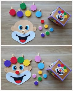 two pictures of clown face with different colors and shapes