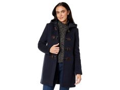 L.L.Bean Lambswool Duffle Coat - Women's Clothing : Navy : , Keep yourself completely warm and cozy as you enjoy the weather wearing L.L.Bean Lambswool Duffle Coat that comes with Thinsulate insulation that adds extra warmth without bulk and a polyester lining. The casual coat is styled with a single-needle topstitching, an attached hood, long sleeves, four toggle closure on the front, and two welt pockets for storage. Falls at midthigh. Shell: 100% wool, Insulation: 65% olefin, 35% polyester, Lining: 100% polyester. Dry clean only. Made in Italy. Duffle Coat Women, Fall Forward, Wool Insulation, Weather Wear, Duffle Coat, Coat Outfits, Pea Coat, Casual Coat, Ll Bean