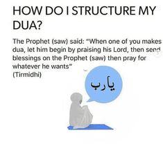 an image of a person sitting on the ground with a thought bubble above it that says how do i structure my dua?