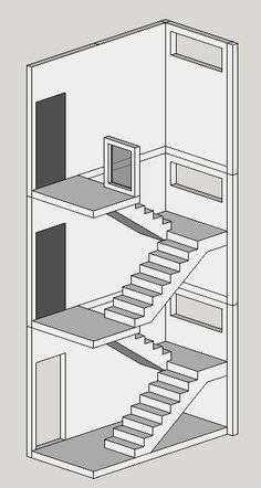 a drawing of a stair case in the shape of a house