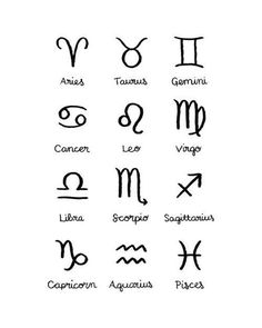 the zodiac signs and their meanings are drawn in black ink on a white paper background