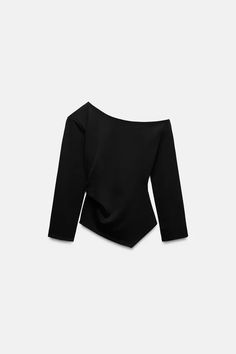 RUCHED ASYMMETRIC TOP - Black | ZARA United States 2023 Wishlist, Asymmetric Top, Shirt Blouses Tops, Cardigan Sweater Dress, Leather Shirt, Off Shoulder Top, Asymmetrical Tops, Off Shoulder Tops, Zara United States