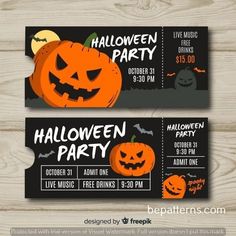 two halloween party tickets with pumpkins on them