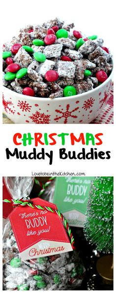 christmas muddy buddies recipe in a bowl