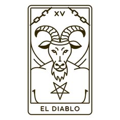 the devil tarot card in black and white with an image of a ram on it