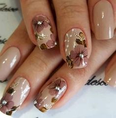 April Gel Nails, Gel Nails Ideas, Ongles Beiges, Best Nail Art Designs, Beautiful Nail Art, Cute Nail Designs, Floral Nails, Fancy Nails, Easy Nail Art