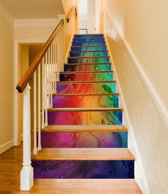 the stairs are painted with different colors and designs