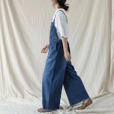 Women Blue Casual Denim Overalls Elegant Cotton Jumpsuits Wide | Etsy Loose Overalls, Cotton Pants Women, Cotton Dungaree, Linen Overalls, Party Kleidung, Overalls Pants, Cotton Jumpsuit, Blue Jumpsuits, Loose Fitting Tops