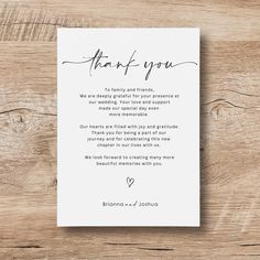 a white thank card with the words, thank you to family and friends on it