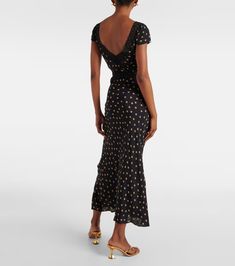 Iggy polka-dot midi dress in black - Rixo | Mytheresa Rixo Dress, Polka Dot Midi Dress, School Dance Dresses, Ladies Day Dresses, Embroidered Midi Dress, School Dance, Satin Midi Dress, Pink Midi Dress, White Midi Dress