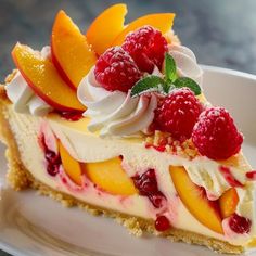 a piece of cheesecake with fruit on top