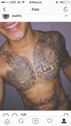 an image of a man with tattoos on his chest