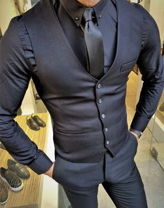 Ardenza Black Slim Fit Vest-baagr.myshopify.com-suit-BOJONI Black Vest Outfit Men, Alien Wedding, Outfit With Vest, Black Vest Outfit, Male Suits, Desired Wardrobe, Mens Dress Vests, Masquerade Outfit