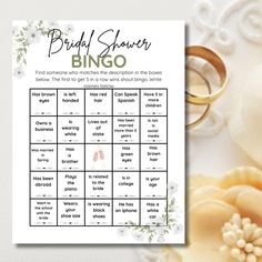 a bridal shower game with wedding rings and flowers