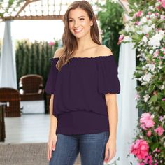 Elevate your wardrobe with the Anna-Kaci Women's Dainty Off Shoulder Blouse. This versatile blouse features a dainty off-shoulder design with short sleeve ruffles, perfect for adding a touch of boho flair to any outfit. Whether you're dressing up for a pirate-inspired costume or keeping it casual with jeans and wedges, this blouse offers endless styling possibilities for any occasion. Off-shoulder Blouse For Night Out, Short Sleeve Chiffon Blouse, Jeans And Wedges, Sleeve Ruffles, Neck Wrap, Floral Ruffle, Shoulder Crop Top, Wrap Blouse, Shoulder Design