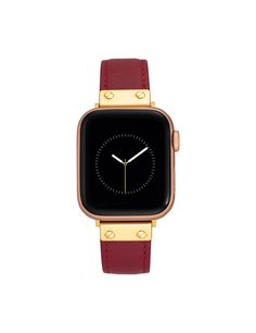 Anne Klein Red/Gold-Tone Leather Band for Apple Watch® Trendy Leather Apple Watch Band With Bracelet Strap, Modern Apple Watch Band With Leather Strap, Trendy Rectangular Apple Watch Band With Leather Strap, Trendy Leather Watch Band, Trendy Leather Watch Bands With Bracelet Strap, Trendy Leather Watch Band With Bracelet Strap, Trendy Gold Leather Apple Watch Band, Trendy Gold Leather Watch, Modern Watches With Adjustable Strap