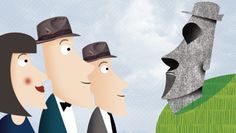 three people are looking at a dog in the sky and one is wearing a hat