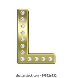 the letter l is made up of shiny gold and diamond studded letters with white diamonds