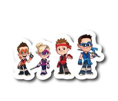 three stickers depicting the characters of teen titans, including two boys and one girl