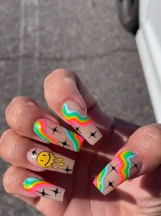 Pop Art Nails, Acrylic Nails Coffin Short, Short Acrylic Nails Designs, Rainbow Nails