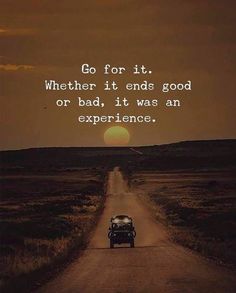 a car driving down a dirt road with the sun setting behind it and an inspirational quote