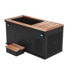 an image of a cooler with wooden lid