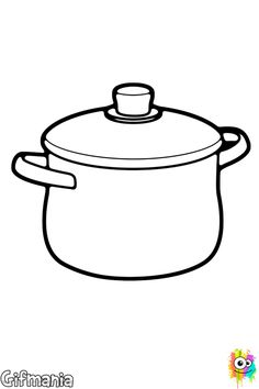 a black and white drawing of a pot with a lid on the side, in front of