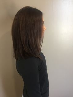 Short Medium Hair Straight, 2023 Ash Brown Hair, Shorter Straight Hair, Short Medium Dark Brown Hair, Medium Length Haircut Lob Straight, One Length Haircuts Medium, Mid Length Short Hair Straight, Trendy Shoulder Length Haircuts Straight, Back View Of Medium Length Layered Hair