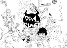 some people are dancing around with devil planet written on the sign in front of them