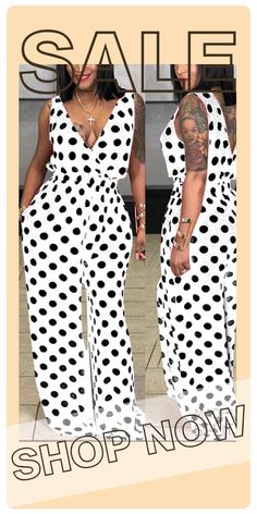 White Fashion V Neck Sleeveless Tank Regular Dot Print Jumpsuits Chic Polka Dot Jumpsuits And Rompers For Summer, Casual Polka Dot Jumpsuits And Rompers For Summer, Sleeveless Polka Dot Jumpsuits And Rompers, Summer V-neck Polka Dot Jumpsuits And Rompers, Casual V-neck Polka Dot Jumpsuits And Rompers, Teachers Outfits, Denim Style Casual, Learn Makeup, White Clothing