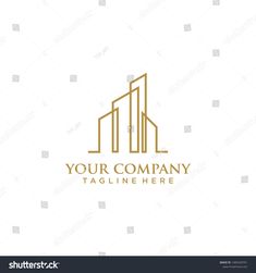 an abstract logo with the shape of two skyscrapers in gold color on a white background