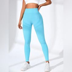 Brand New! Plain And Seamless Leggings. Gives You Tummy Control, Has High Waist, And High Elasticity. Mint Blue Color. Size: S Length: 33 Inch Ponte Leggings, Gymshark Leggings, Gray Camo, White Halter Maxi Dress, Mint Blue, Maxi Gowns, Athletic Leggings, Lululemon Leggings, Faux Leather Leggings