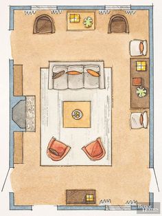 an overhead view of a bedroom and living room