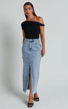 Jialeen Top - Off Shoulder Twist Asymmetrical Sleeve Crop Top in Black | Showpo USA Asymmetrical Top Outfit Classy, Asymmetric Top Outfit, Asymmetrical Top Outfit, Outfit Ideas College, Off The Shoulder Top Outfit, Shoulder Tops Outfit, Folklore Dress, Summer Wedding Gowns, Nyc Winter Outfits