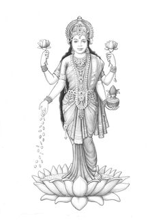 a drawing of the hindu god sitting on top of a lotus with his hands in the air