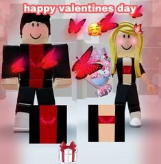 two legos are holding gifts in front of a happy valentine's day card