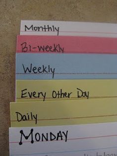 five days of the week are lined up on top of each other