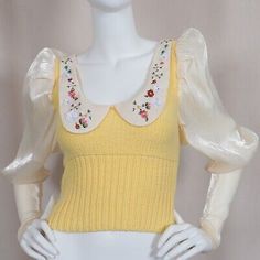 (eBay) B.FLEURS Women's Britt Knitted Blouse In yellow/light yellow in Clothing, Shoes & Accessories, Women, Women's Clothing, Tops | eBay Yellow And Pink Outfit, Knitted Blouse, Yellow Clothes, Yellow Tops, Yellow Fever, Yellow Accessories, People Clothes, Yellow Shirt, Fashion Couture