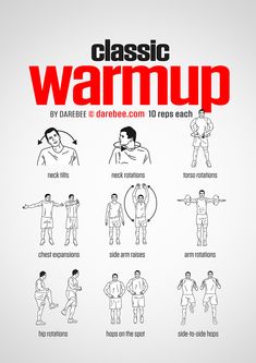 a poster with instructions on how to use the classic warm up exercise program for men