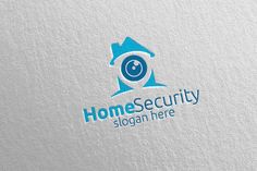 the logo for home security is shown on a white background with blue letters and a smiley face