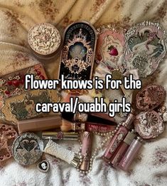 flowers knows is for the caraval / ouahh girls on her bed with other items