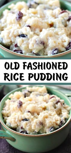 old fashioned rice pudding in a green bowl